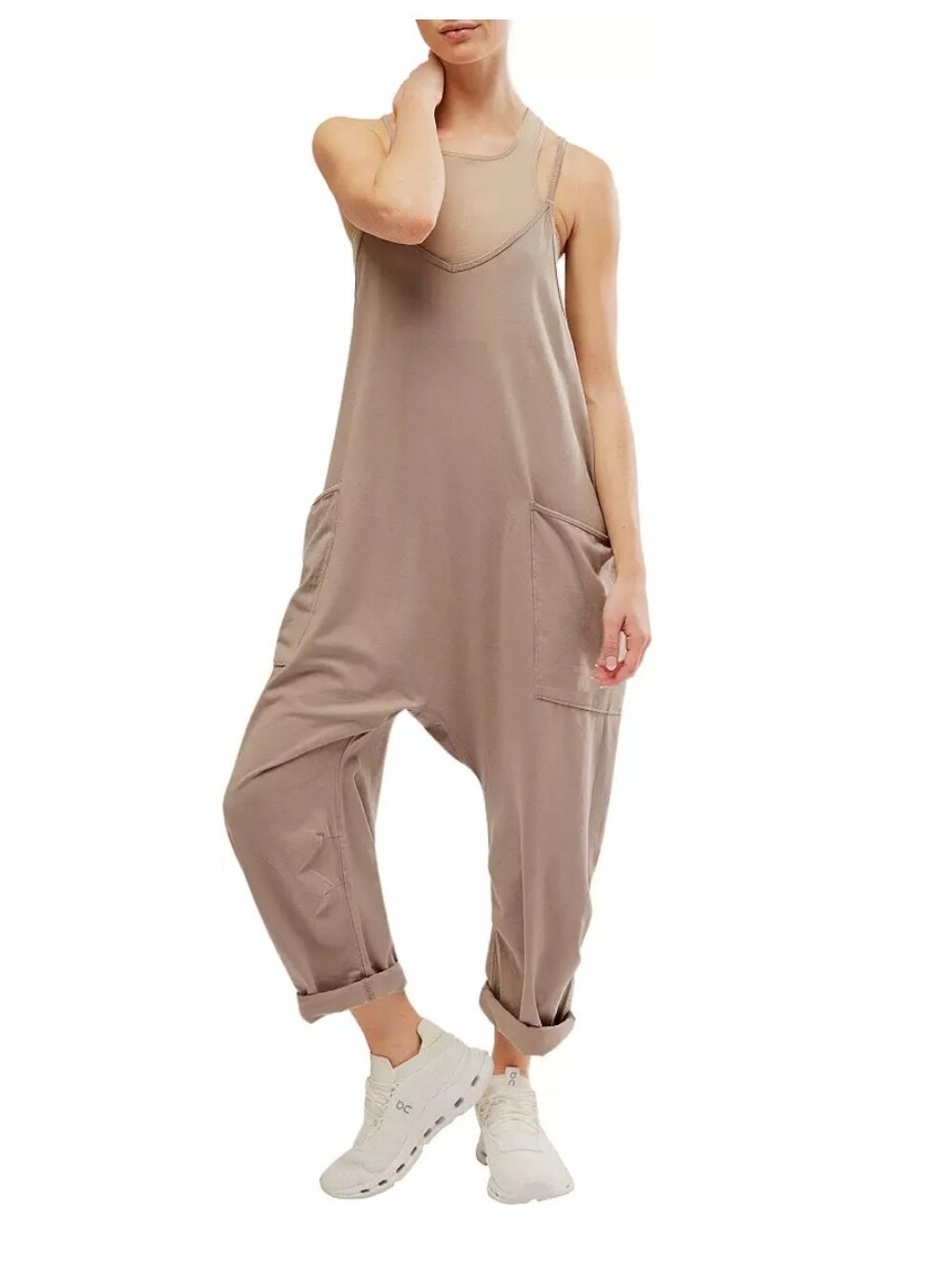 FP MOVEMENT Hot Shot Onesie Tan Cozy Baggy Jumpsuit Medium Cotton